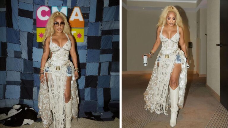 K. Michelle Wore a White Tanya Marie Handmade Goddess Gown to the Country Music Association Fest feat imagew
