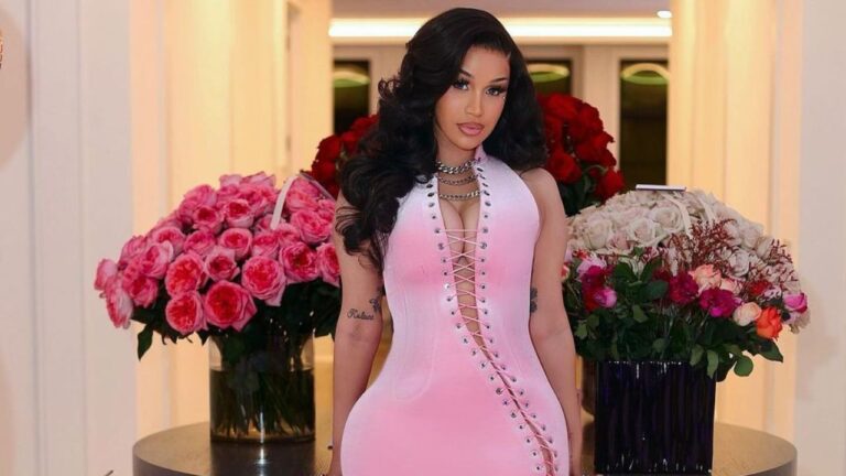 Cardi B Celebrated Her Birthday in a Pink Custom JAGNE Dress with Jimmy Choo Heels and Erin Fader Earrings feat image