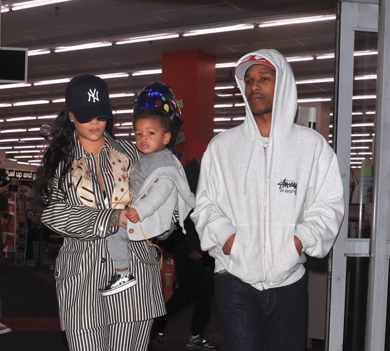 Rihanna and ASAP Rocky Shop at CVS with Riot Rose in Striped Bottega Veneta copy