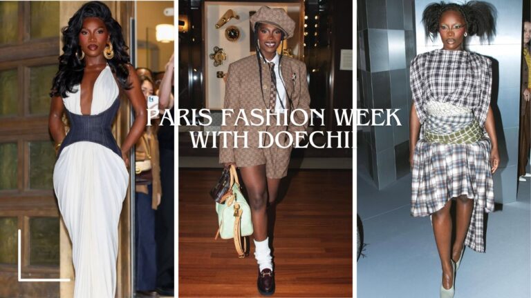 Doechii Slays at Paris Fashion Week in Blue Denim Corset Schiaparelli Gown a Peach Chloe Chiffon Dre